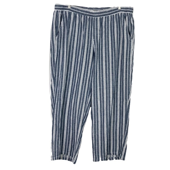 Old Navy Pants - Nwot Old Navy Blue High-Waisted Striped Linen-Blend Wide-Leg Pants XXL Tall